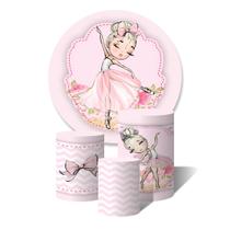 Trio de Capas Cilíndricas + Painel Redondo Sublimado C/Elástico Bailarina Rosa Sapatilha e Laço Trio de Capas Cilíndricas + Painel Redondo Sublimado C/Elástico Bailarina Rosa Sapatilha e Laço