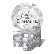 Trio de Capas Cilíndricas + Painel Redondo Sublimado C/Elástico Bodas de Diamantes Iridescente Colorido Cristal Trio de Capas Cilíndricas + Painel Redondo Sublimado C/Elástico Bodas de Diamantes Iridescente Colorido Cristal