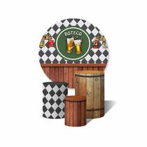 Trio de Capas Cilíndricas + Painel Redondo Sublimado c/Elástico Boteco Cerveja Madeira Trio de Capas Cilíndricas + Painel Redondo Sublimado c/Elástico Boteco Cerveja Madeira