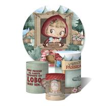 Trio de Capas Cilíndricas + Painel Redondo Sublimado c/Elástico Chapeuzinho Vermelho Piquenique Aquarela