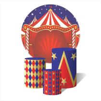 Trio de Capas Cilíndricas + Painel Redondo Sublimado c/ Elástico Circo Trio de Capas Cilíndricas + Painel Redondo Sublimado c/ Elástico Circo