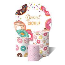 Trio de Capas Cilíndricas + Painel Redondo Sublimado c/ Elástico Donuts Grow Up Granulado Trio de Capas Cilíndricas + Painel Redondo Sublimado c/ Elástico Donuts Grow Up Granulado