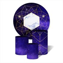 Trio de Capas Cilíndricas + Painel Redondo Sublimado c/ Elástico Espaço Formas Dourados Estrelas e Mármore Trio de Capas Cilíndricas + Painel Redondo Sublimado c/ Elástico Espaço Formas Dourados Estrelas e Mármore