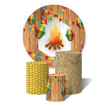 Trio de Capas Cilíndricas + Painel Redondo Sublimado c/ Elástico Festa Junina Fogueira e Balões Confetes Trio de Capas Cilíndricas + Painel Redondo Sublimado c/ Elástico Festa Junina Fogueira e Balões Confetes