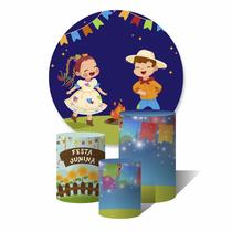 Trio de Capas Cilíndricas + Painel Redondo Sublimado c/ Elástico Festa Junina Infantil Menino e Menina Trio de Capas Cilíndricas + Painel Redondo Sublimado c/ Elástico Festa Junina Infantil Menino e Menina