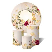 Trio de Capas Cilíndricas + Painel Redondo Sublimado c/ Elástico Flores vintage Trio de Capas Cilíndricas + Painel Redondo Sublimado c/ Elástico Flores vintage