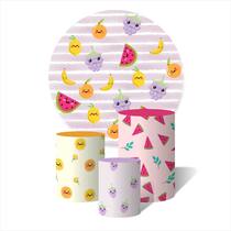 Trio de Capas Cilíndricas + Painel Redondo Sublimado c/ Elástico Frutinhas