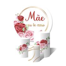 Trio de Capas Cilíndricas + Painel Redondo Sublimado c/ Elástico Mãe Eu te Amo Flores Aros Dourados Trio de Capas Cilíndricas + Painel Redondo Sublimado c/ Elástico Mãe Eu te Amo Flores Aros Dourados