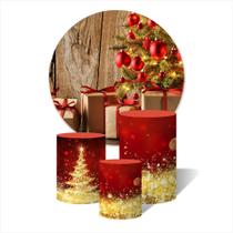 Trio de Capas Cilíndricas + Painel Redondo Sublimado c/ Elástico Natal Brilho Trio de Capas Cilíndricas + Painel Redondo Sublimado c/ Elástico Natal Brilho