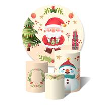 Trio de Capas Cilíndricas + Painel Redondo Sublimado c/ Elástico Natal Cute Papai Noel Presentes