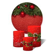 Trio de Capas Cilíndricas + Painel Redondo Sublimado c/ Elástico Natal Vermelho Brilho Enfeites