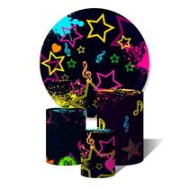 Trio de Capas Cilíndricas + Painel Redondo Sublimado c/ Elástico Neon Elementos Musical Elementos