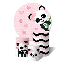 Trio de Capas Cilíndricas + Painel Redondo Sublimado c/ Elástico Panda Rosa Corações e Laços Trio de Capas Cilíndricas + Painel Redondo Sublimado c/ Elástico Panda Rosa Corações e Laços