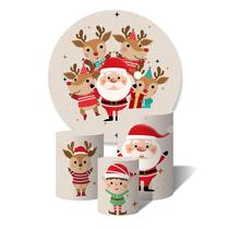 Trio de Capas Cilíndricas + Painel Redondo Sublimado c/ Elástico Papai Noel e Renas Presente de Natal Trio de Capas Cilíndricas + Painel Redondo Sublimado c/ Elástico Papai Noel e Renas Presente de Natal