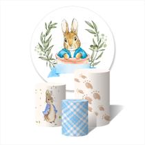 Trio de Capas Cilíndricas + Painel Redondo Sublimado c/ Elástico Páscoa Coelho Patinhas Trio de Capas Cilíndricas + Painel Redondo Sublimado c/ Elástico Páscoa Coelho Patinhas