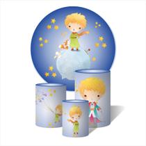 Trio de Capas Cilíndricas + Painel Redondo Sublimado c/ Elástico Pequeno Principe Ilustrado Aquarela