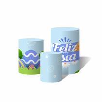 Trio de Capas Cilíndricas Páscoa Coelho Feliz Ovos coloridos Trio de Capas Cilíndricas Páscoa Coelho Feliz Ovos coloridos