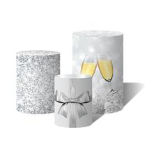 Trio de Capas Cilíndricas Versátil Ano Novo Glitter Prata Laço c/ Elástico
