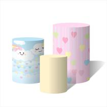 Trio de Capas Cilindricas Versátil Chuva de Amor Corações e Nuvens C/ Elástico Trio de Capas Cilindricas Versátil Chuva de Amor Corações e Nuvens C/ Elástico