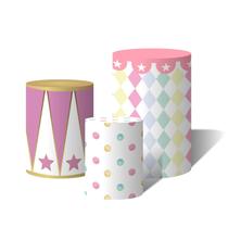 Trio de Capas Cilíndricas Versátil Circo Rosa Triângulos Losangos Bolinhas Estrelas c/ Elástico Trio de Capas Cilíndricas Versátil Circo Rosa Triângulos Losangos Bolinhas Estrelas c/ Elástico