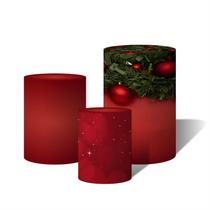 Trio de Capas Cilíndricas Versátil Feliz Natal Vermelho e Dourado Guirlanda c/ Elástico Trio de Capas Cilíndricas Versátil Feliz Natal Vermelho e Dourado Guirlanda c/ Elástico