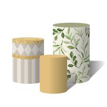Trio de Capas Cilíndricas Versátil Folhas e Chevron Dourado c/ Elástico