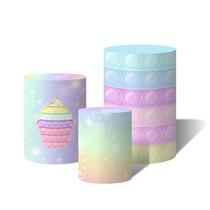 Trio de Capas Cilíndricas Versátil Pop It Colorido Candy Cupcake c/ Elástico