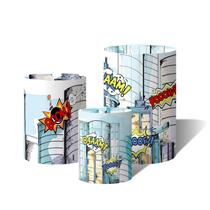 Trio de Capas Cilíndricas Versátil Prédios na cidade super heróis HQ c/ Elástico Trio de Capas Cilíndricas Versátil Prédios na cidade super heróis HQ c/ Elástico