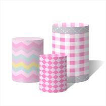 Trio de Capas Cilindricas Versátil Rosa Formas C/ Elástico Trio de Capas Cilindricas Versátil Rosa Formas C/ Elástico