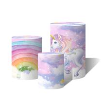 Trio de Capas Cilíndricas Versátil Unicórnio Aquarela Arco-Íris c/ Elástico