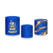 Trio de Capas de Cilindro - Ano Novo Azul com Dourado Efeito Glitter 015