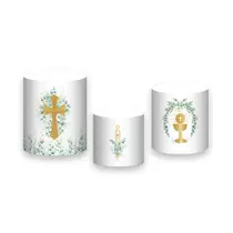 Trio de Capas de Cilindro - Batizado Crisma Dourado Folhagens 025