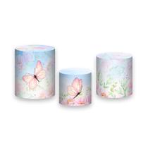 Trio de Capas de Cilindro - Borboleta com Flor Azul e Rosa 030 Trio de Capas de Cilindro - Borboleta com Flor Azul e Rosa 030