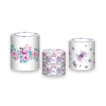 Trio de Capas de Cilindro - Borboletas e Flores Rosa e Lilás 004