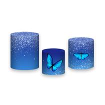 Trio de Capas de Cilindro - Borboletas Realistas Efeito Glitter Azul 031 Trio de Capas de Cilindro - Borboletas Realistas Efeito Glitter Azul 031