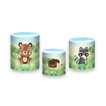 Trio de Capas de Cilindro - Bosque Animais Aquarela 002