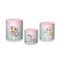 Trio de Capas de Cilindro - Bosque Rosa Animais Cute Aquarela 036