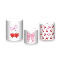 Trio de Capas de Cilindro - Cereja Coração e Laço 068 Trio de Capas de Cilindro - Cereja Coração e Laço 068