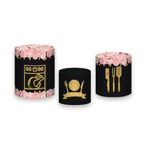 Trio de Capas de Cilindro - Chá de Cozinha Chalkboard Dourado 005 Trio de Capas de Cilindro - Chá de Cozinha Chalkboard Dourado 005