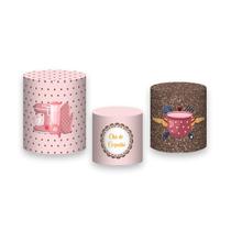 Trio de Capas de Cilindro - Chá de Cozinha Rosado Renda 002