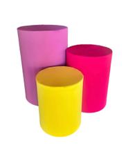 Trio de Capas de Cilindro Decoração de Festas ROXO MÉDIO PINK E AMARELO - DECORLIS