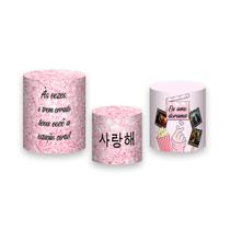Trio de Capas de Cilindro - Dorama Rosa com Dourado 007 Trio de Capas de Cilindro - Dorama Rosa com Dourado 007