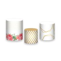 Trio de Capas de Cilindro - Efeito Geometrico Duplo Flores Rosa 018