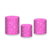 Trio de Capas de Cilindro - Efeito Glitter Rosa Pink com Brilho 080