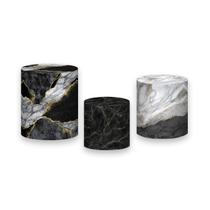 Trio de Capas de Cilindro - Efeito Mármore Cinza,Preto e Dourado 089