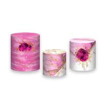 Trio de Capas de Cilindro - Efeito Mármore com Flores Pink 058 Trio de Capas de Cilindro - Efeito Mármore com Flores Pink 058