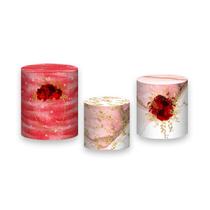 Trio de Capas de Cilindro - Efeito Mármore com Flores Vermelha 061 Trio de Capas de Cilindro - Efeito Mármore com Flores Vermelha 061