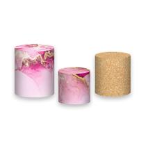 Trio de Capas de Cilindro - Efeito Mármore Pink com Dourado 072 Trio de Capas de Cilindro - Efeito Mármore Pink com Dourado 072