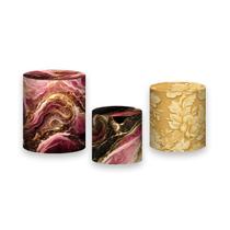 Trio de Capas de Cilindro - Efeito Mármore Preto com Rosa e Dourado 088