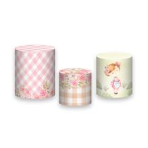 Trio de Capas de Cilindro - Fazendinha Rosa com Flores, Menina 033 Trio de Capas de Cilindro - Fazendinha Rosa com Flores, Menina 033